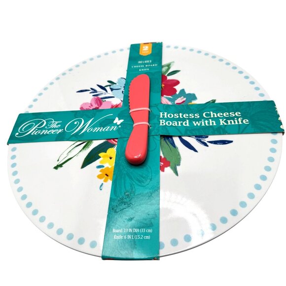 The Pioneer Woman Hostess Cheese Board With Knife 13" Dia Pink Floral New - Picture 1 of 7